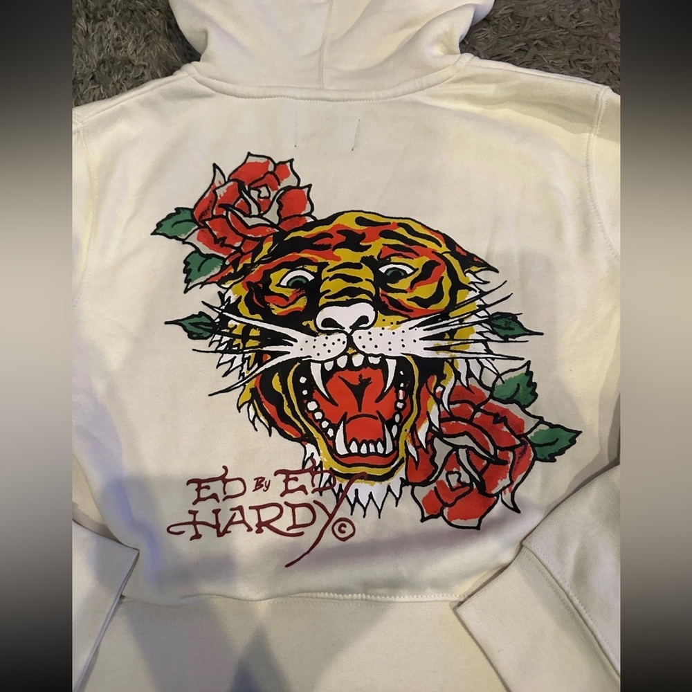 Ed Hardy Women's Cream Hoodie with Red Accents - Picture 2 of 6